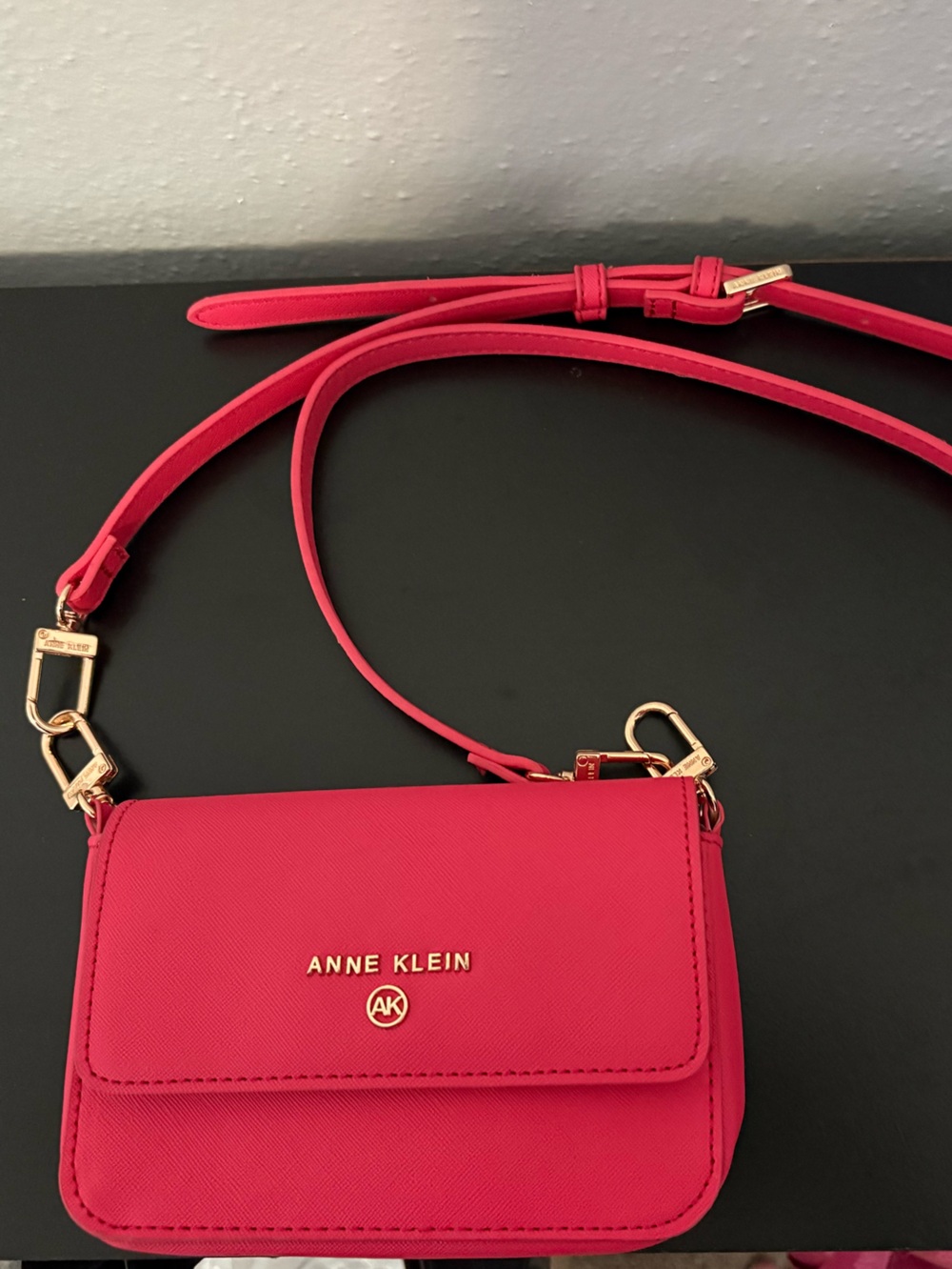 Anne Klein Hot Pink Crossbody and Coin Purse with Gold Hardware
